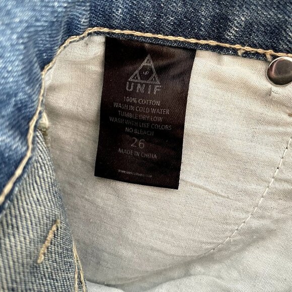 UNIF Double Zip Front Distressed Jeans Shorts High Waisted - Picture 6 of 7